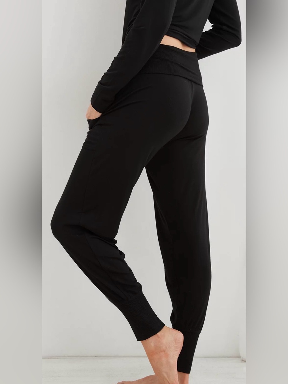 Aerie Black Real Soft Fold over Jogger Sweatpants XXS with Pockets